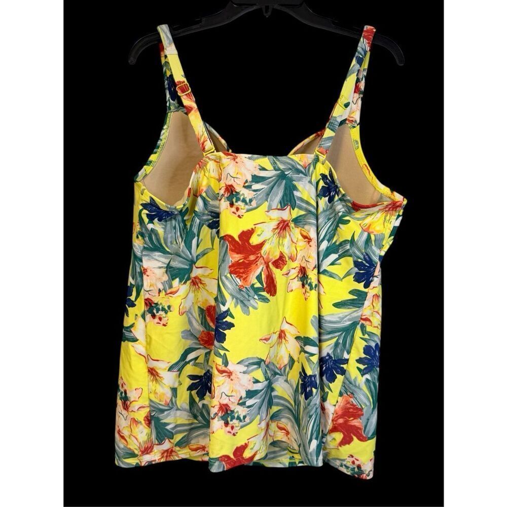 Cacique Women Tankini Swim Top In Yellow Floral Print Lattice Slit Plus Size 40C - Picture 10 of 15